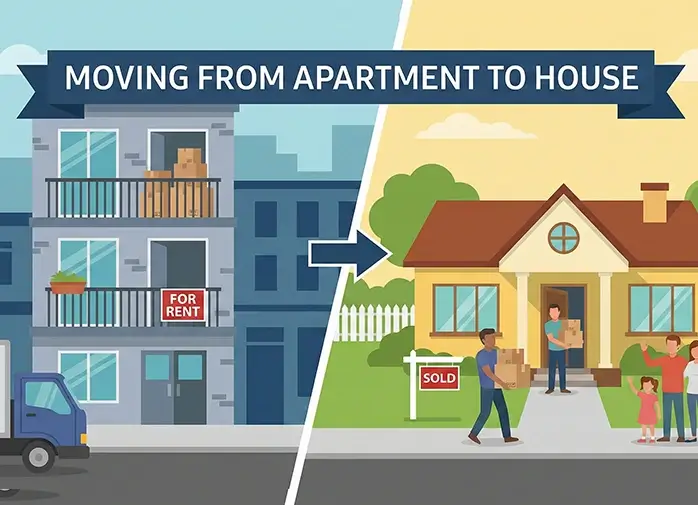 Family carrying moving boxes into their new house